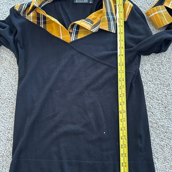 🎀 Buy 2 Get 1 Free 🎀 7th Avenue Design Studio M Black Sweater Yellow Plaid - Picture 6 of 6